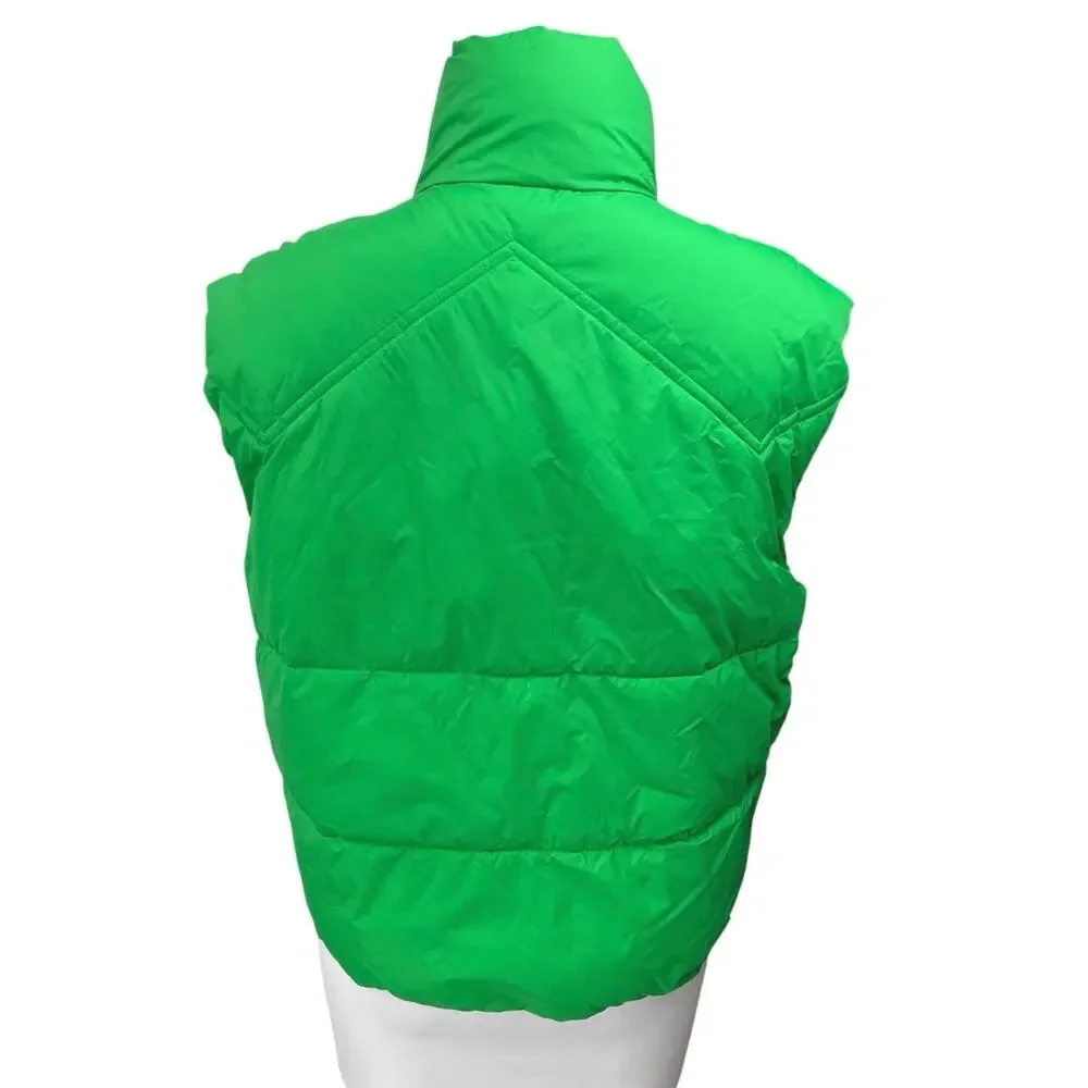 Zara Green Sleeveless Quilted Full Zip High Neck Puffer Vest Coat Jacket Size S